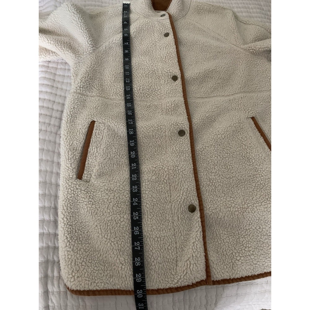 Old Navy Women Jacket Coat Sherpa Faux Suede Sz XS Oversized Ivory Tan Snaps - Picture 14 of 14